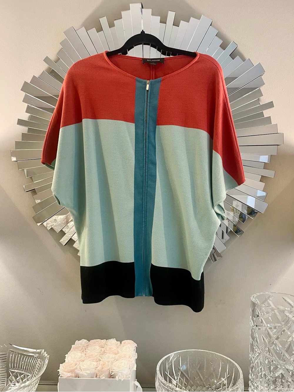 St. John Collection Colorblock Zip-Front Cardigan